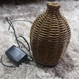 Woven Rattan Table Lamp with Black Cord
